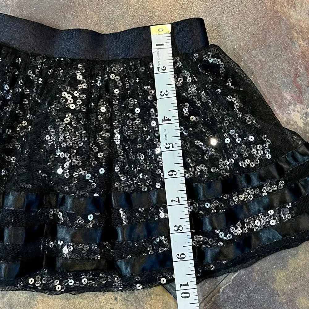 Justice Black Silver Sequin Pull-on Built-in Shorts Skirt Size 6